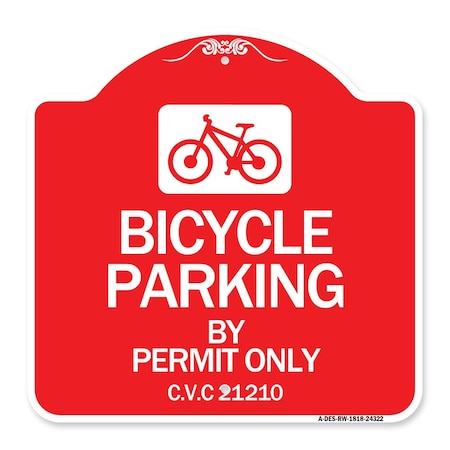 Signmission Bicycle Parking by Permit C.V.S. 21210 W/ Bicycle Graphic Heavy-Gauge Alum, 18" x 18", RW-1818-24322 A-DES-RW-1818-24322
